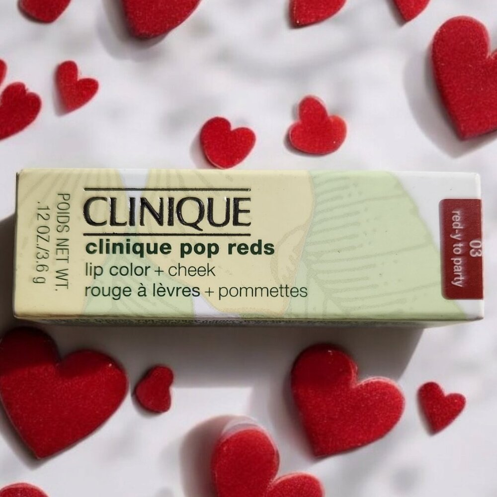 Clinique Pop Reds Lipstick Lipcolor + Cheek in 03 Red-y to Party .12oz/3.6g NIB